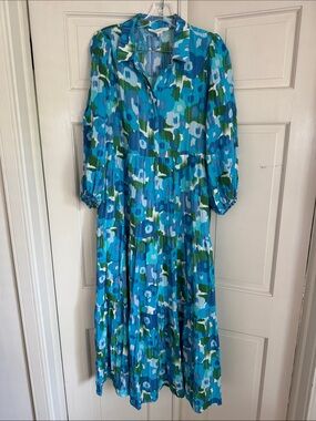 Tuckernuck  Pomander Place Amalfi Watercolor Mabel Maxi Dress blue/green floral
